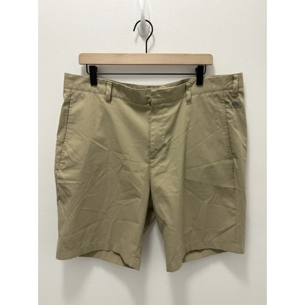 Adidas‎ Golf Shorts Mens 38 Khaki Beige Flat Front Performance Stretch Casual